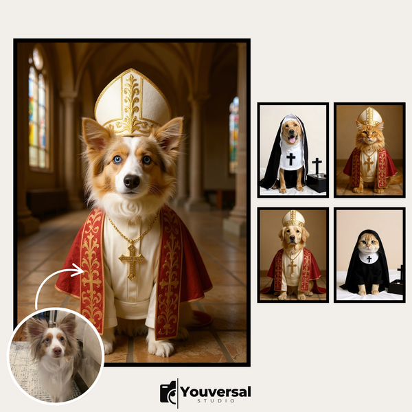 Custom Digital Art Divine Pet Portrait Holy Costume – Personalized High-Resolution 3:4 Ratio File for Printing, Online Sharing, or Unique Digital Keepsakes