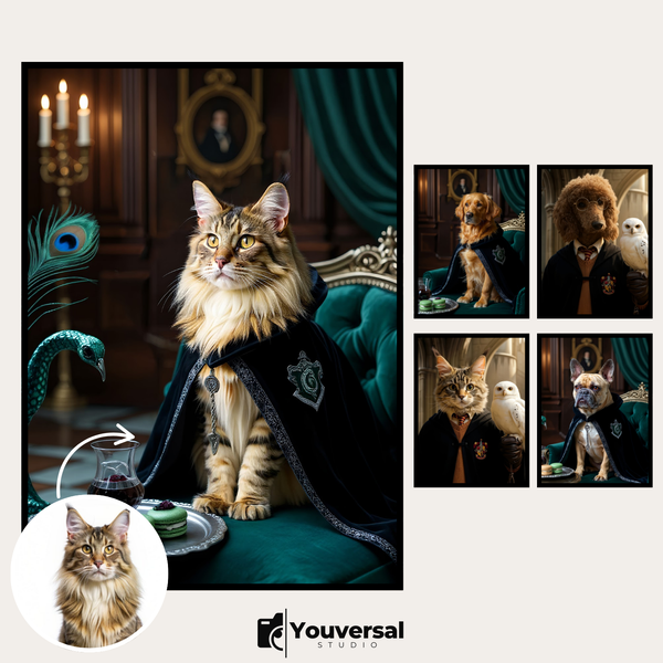 Custom Digital Art Magical Scholar Pet Portrait – Personalized High-Resolution 3:4 Ratio File for Printing, Online Sharing, or Unique Digital Keepsakes