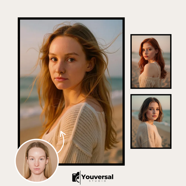 Custom Digital Art Beach Sunset Muse – Personalized High-Resolution 3:4 Ratio File for Printing, Online Sharing, or Unique Digital Keepsakes