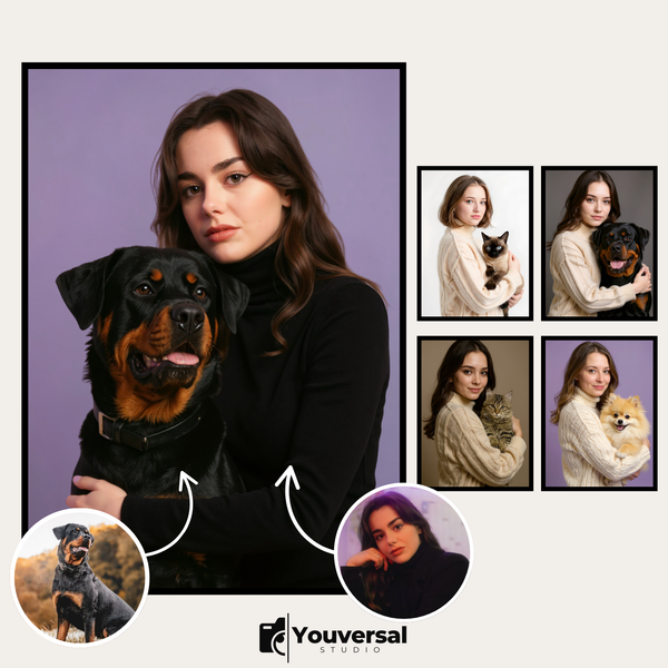 Custom Digital Art Cozy Embrace Pet Portrait – Personalized High-Resolution 3:4 Ratio File for Printing, Online Sharing, or Unique Digital Keepsakes