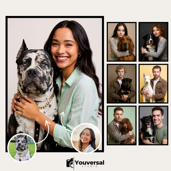 Custom Digital Art Heartwarming Human & Pet Hug Portrait – Personalized High-Resolution 3:4 Ratio File for Printing, Online Sharing, or Unique Digital Keepsakes