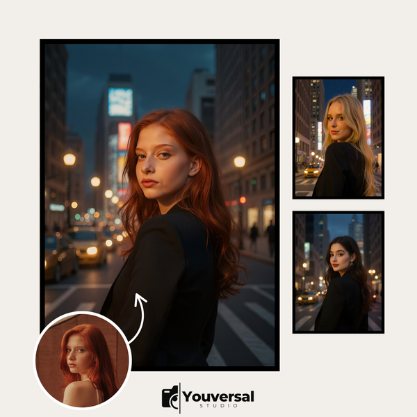 Custom Digital Art Nighttime Cityscape Portrait – Personalized High-Resolution 3:4 Ratio File for Printing, Online Sharing, or Unique Digital Keepsakes