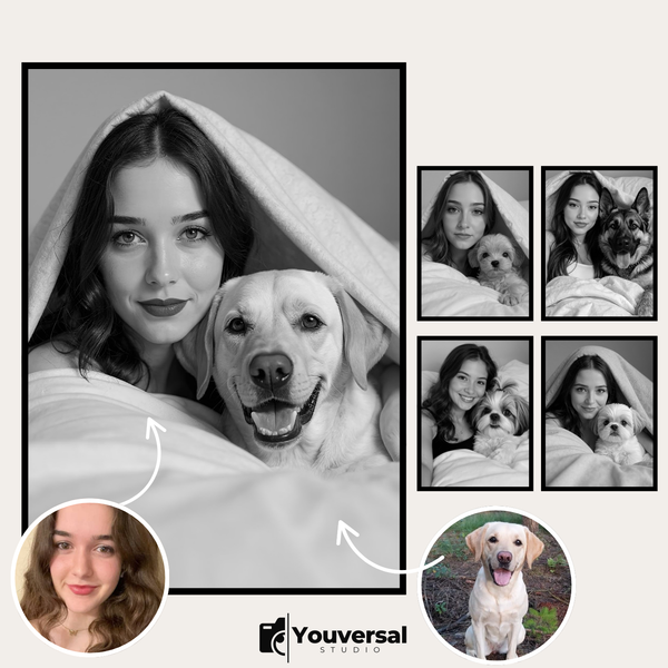 Custom Digital Art On the Bed with Pet Portrait – Personalized High-Resolution 3:4 Ratio File for Printing, Online Sharing, or Unique Digital Keepsakes