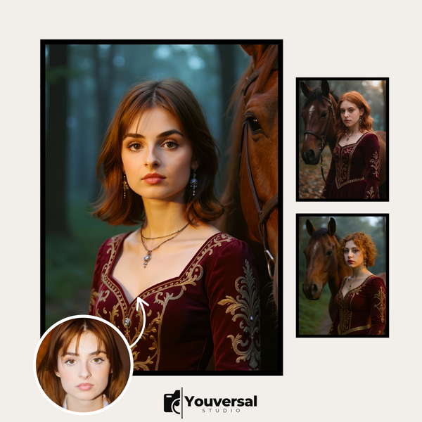 Custom Digital Art Regal Equestrian Muse – Personalized High-Resolution 3:4 Ratio File for Printing, Online Sharing, or Unique Digital Keepsakes