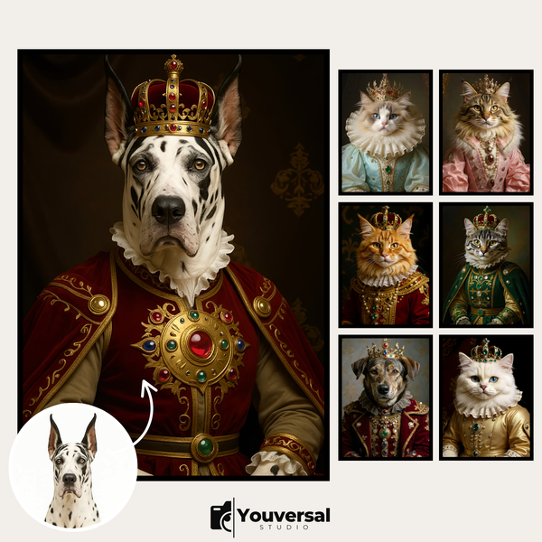 Custom Digital Art Regal Pet Royal Portrait – Personalized High-Resolution 3:4 Ratio File for Printing, Online Sharing, or Unique Digital Keepsakes