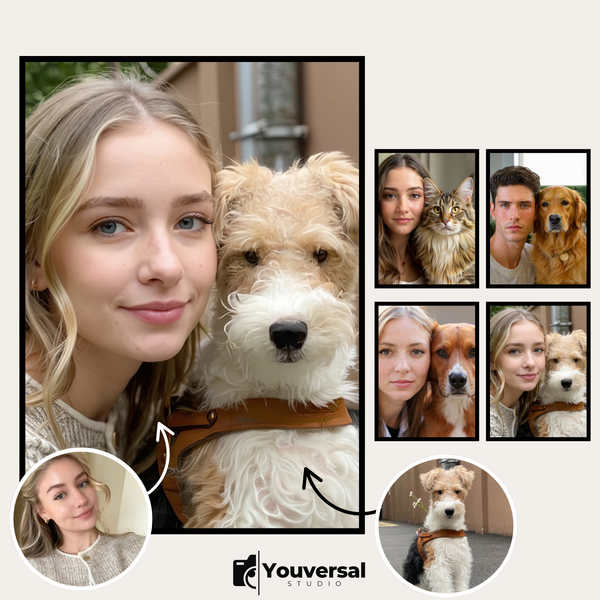 Custom Digital Art Intimate Bond Human & Pet Portrait – Personalized High-Resolution 3:4 Ratio File for Printing, Online Sharing, or Unique Digital Keepsakes