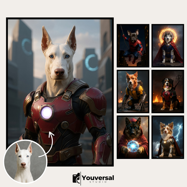 Custom Digital Art Superpowered Pet Portrait – Personalized High-Resolution 3:4 Ratio File for Printing, Online Sharing, or Unique Digital Keepsakes