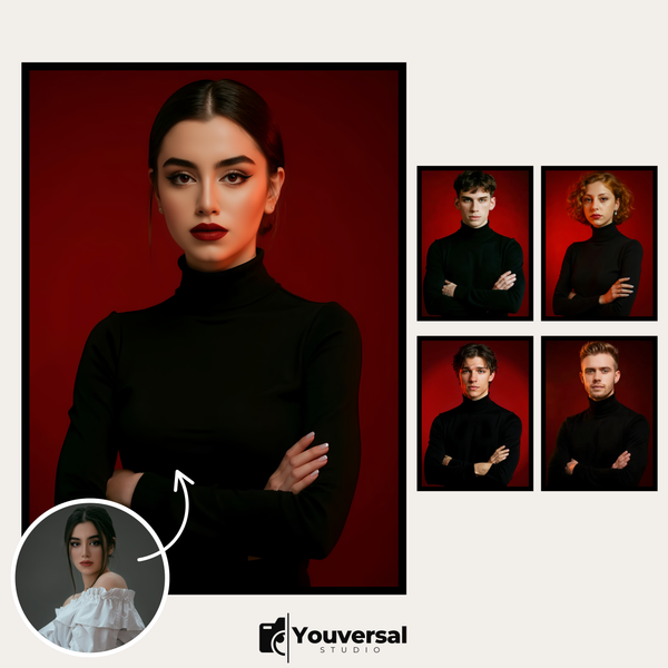 Custom Digital Art Red Noir Portrait – Perfect for Wall Art, Home Decor, Special Occasion Keepsakes, Office Display, and Unique Personalized Gifts